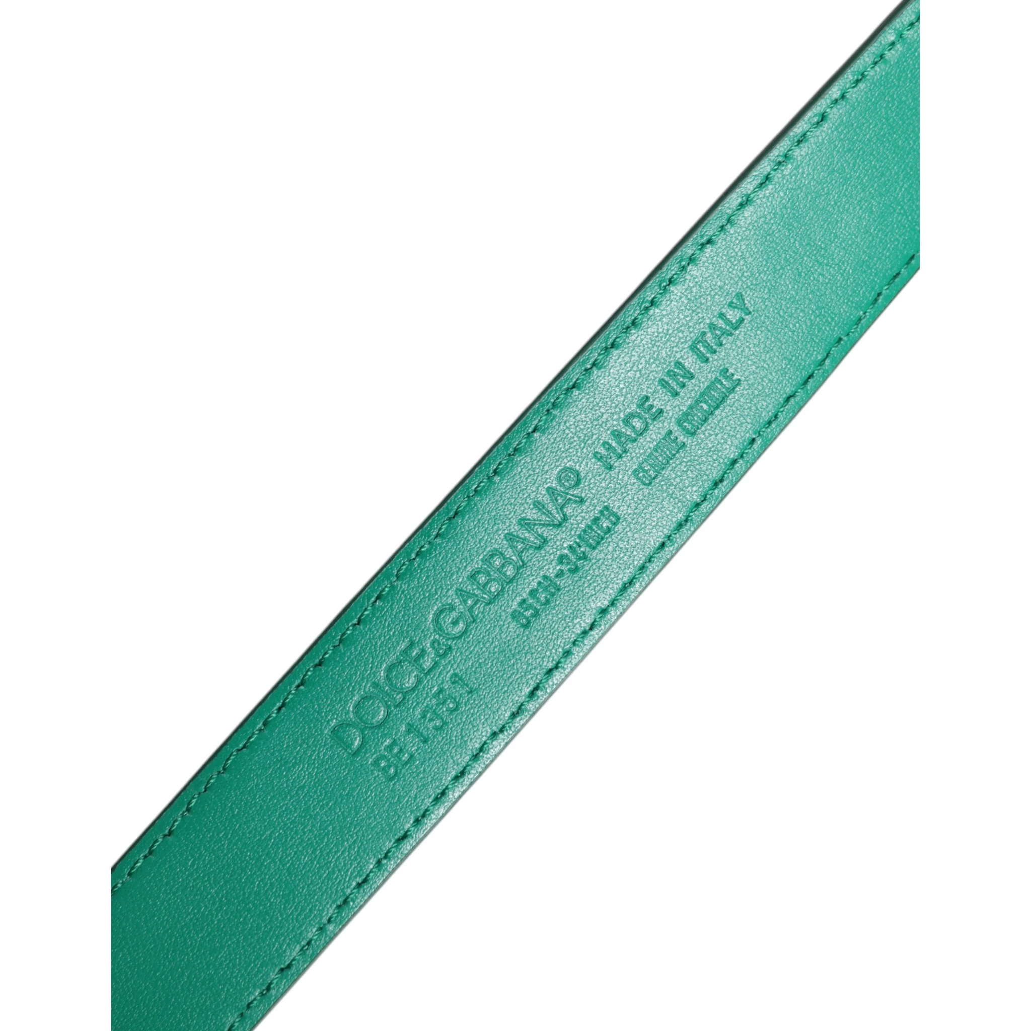 Green Leather Logo Metal Waist Buckle Belt