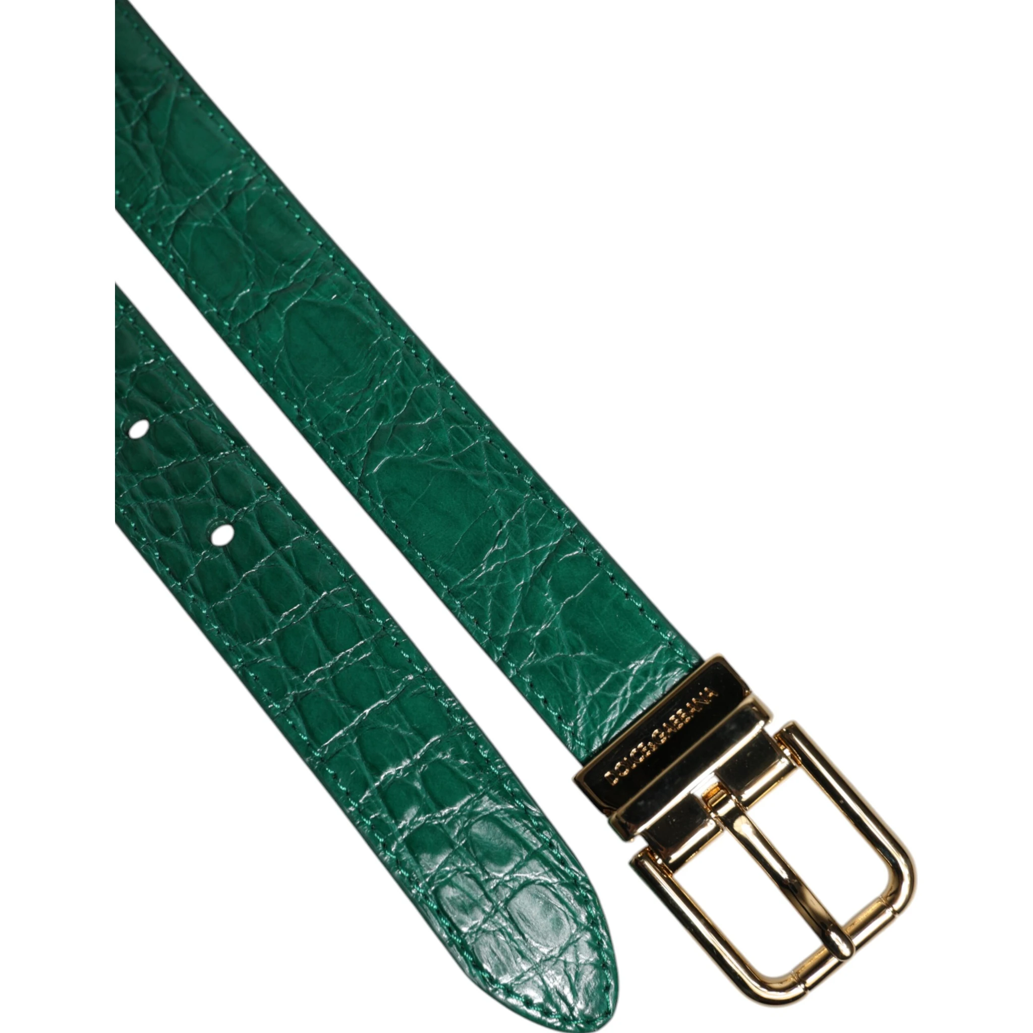 Green Leather Logo Metal Waist Buckle Belt