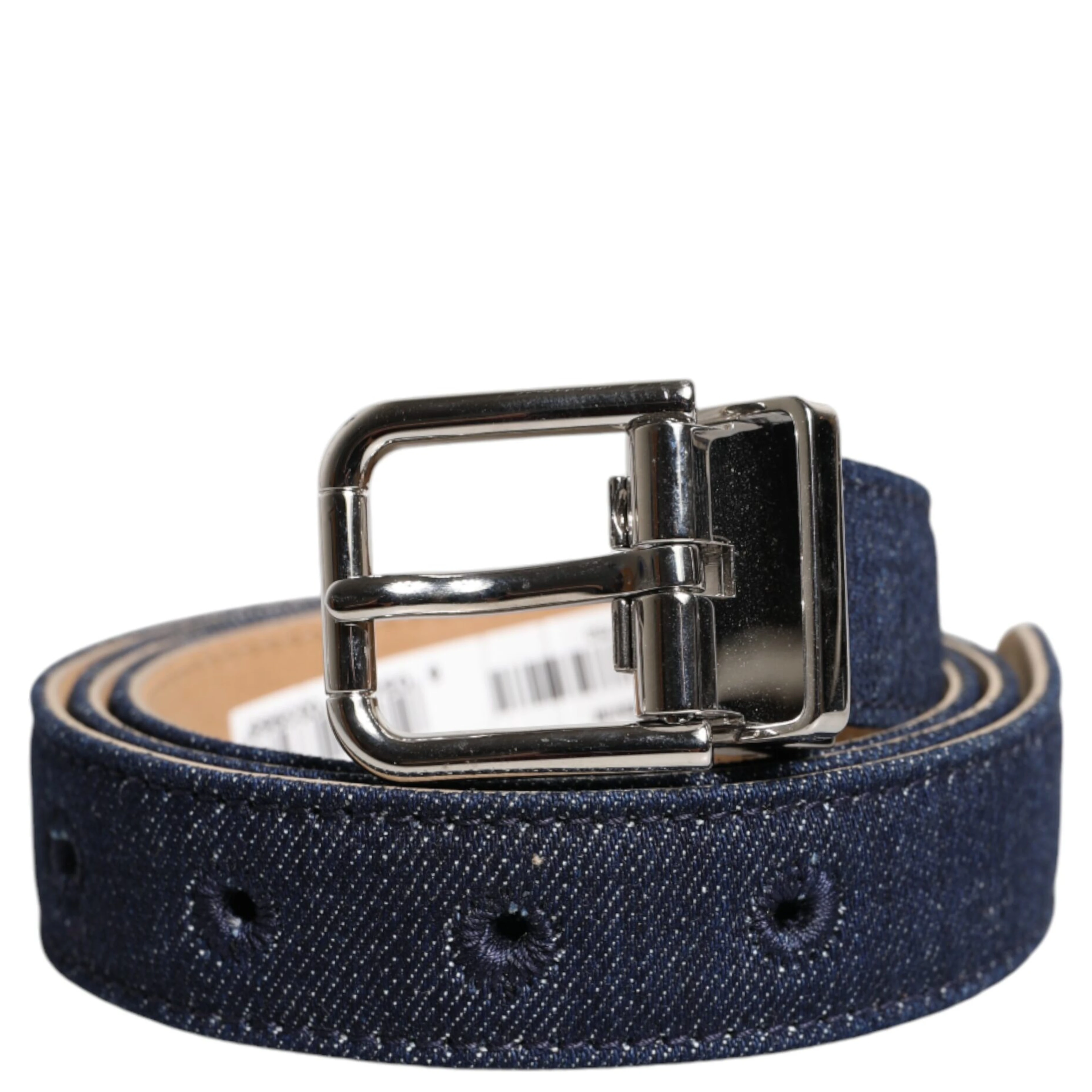 Blue Denim Silver Logo Metal Waist Buckle Belt