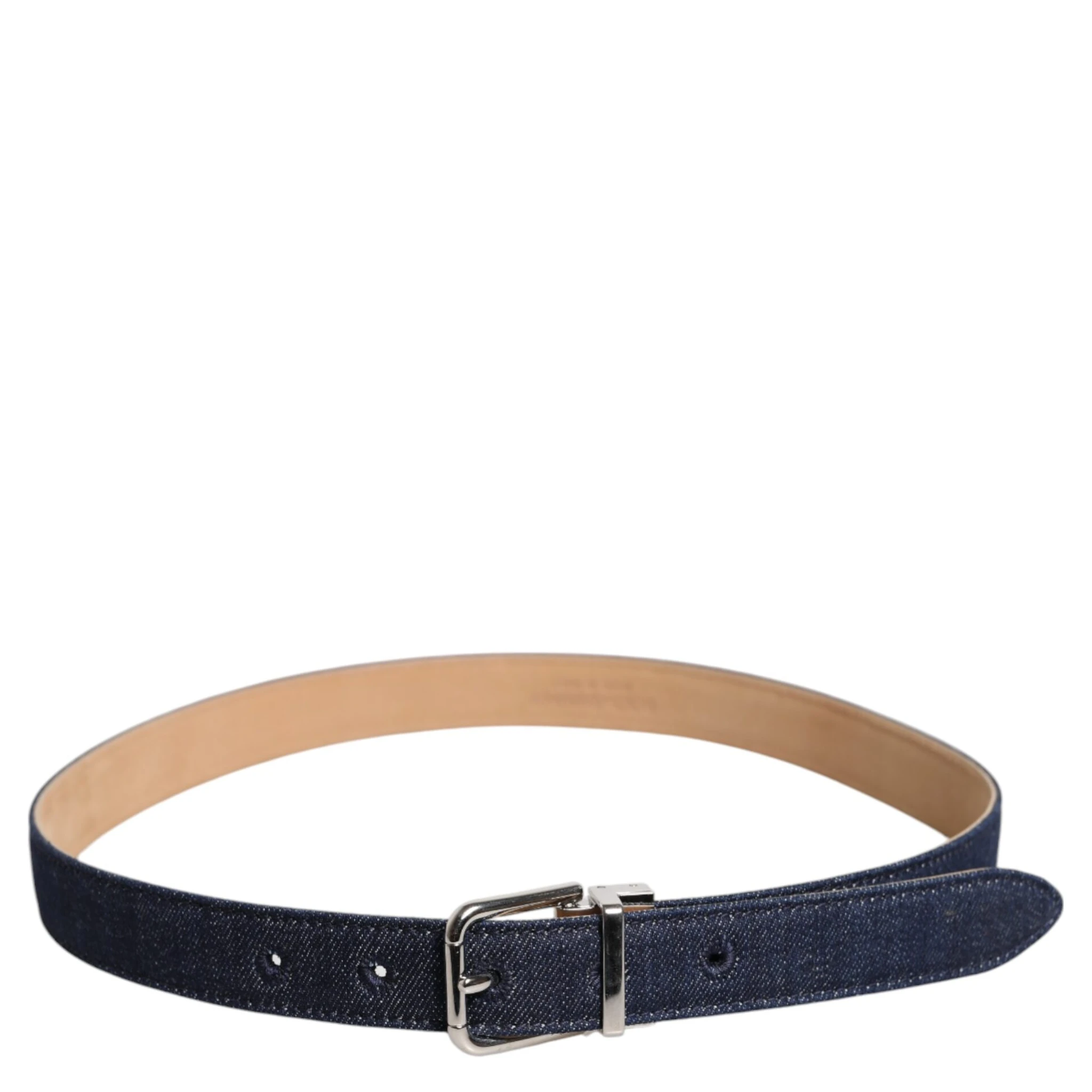 Blue Denim Silver Logo Metal Waist Buckle Belt