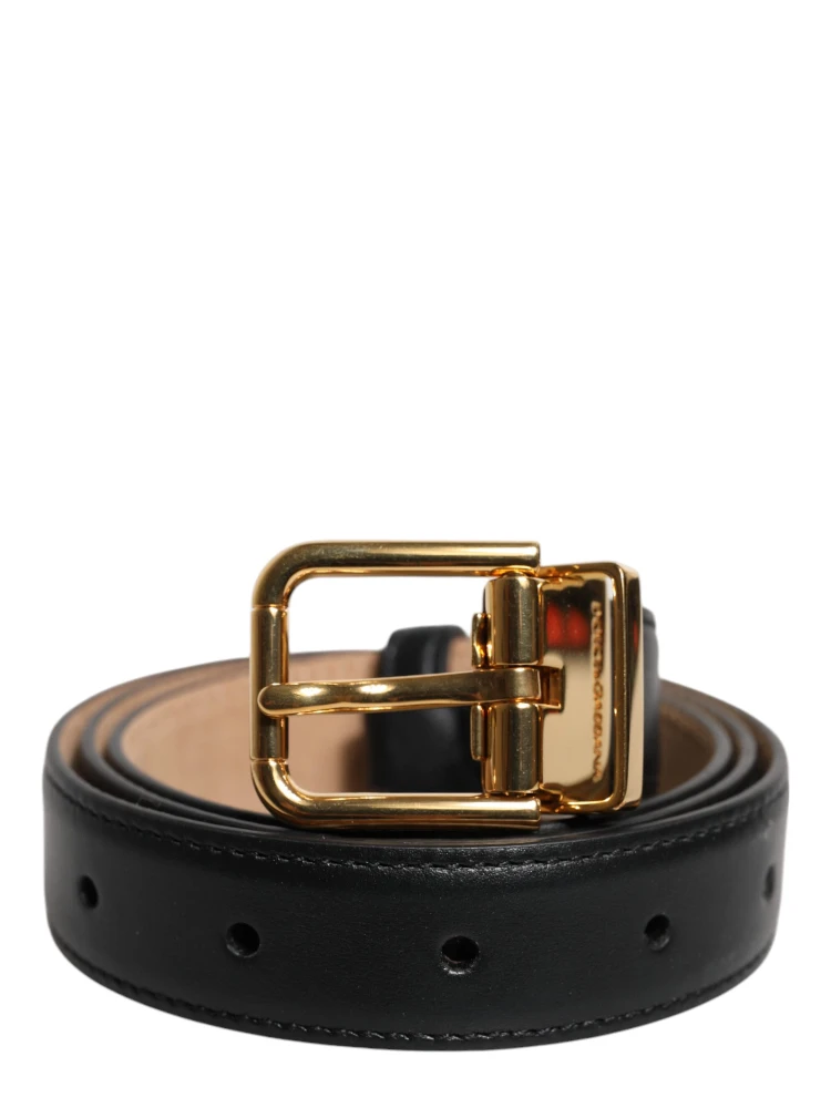 Black Leather Logo Metal Waist Buckle Belt alternative