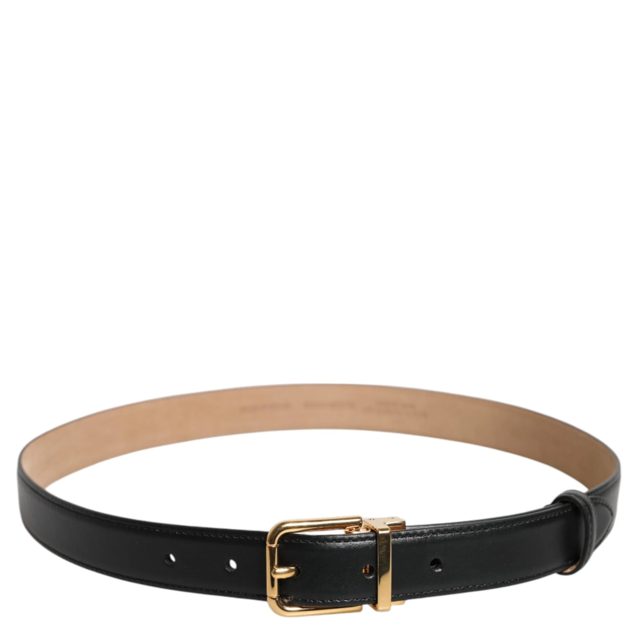 Black Leather Logo Metal Waist Buckle Belt