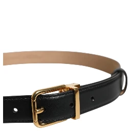 Black Leather Logo Metal Waist Buckle Belt