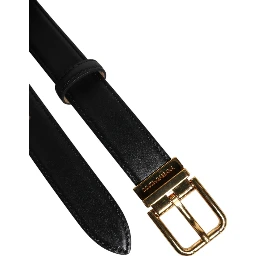 Black Leather Logo Metal Waist Buckle Belt