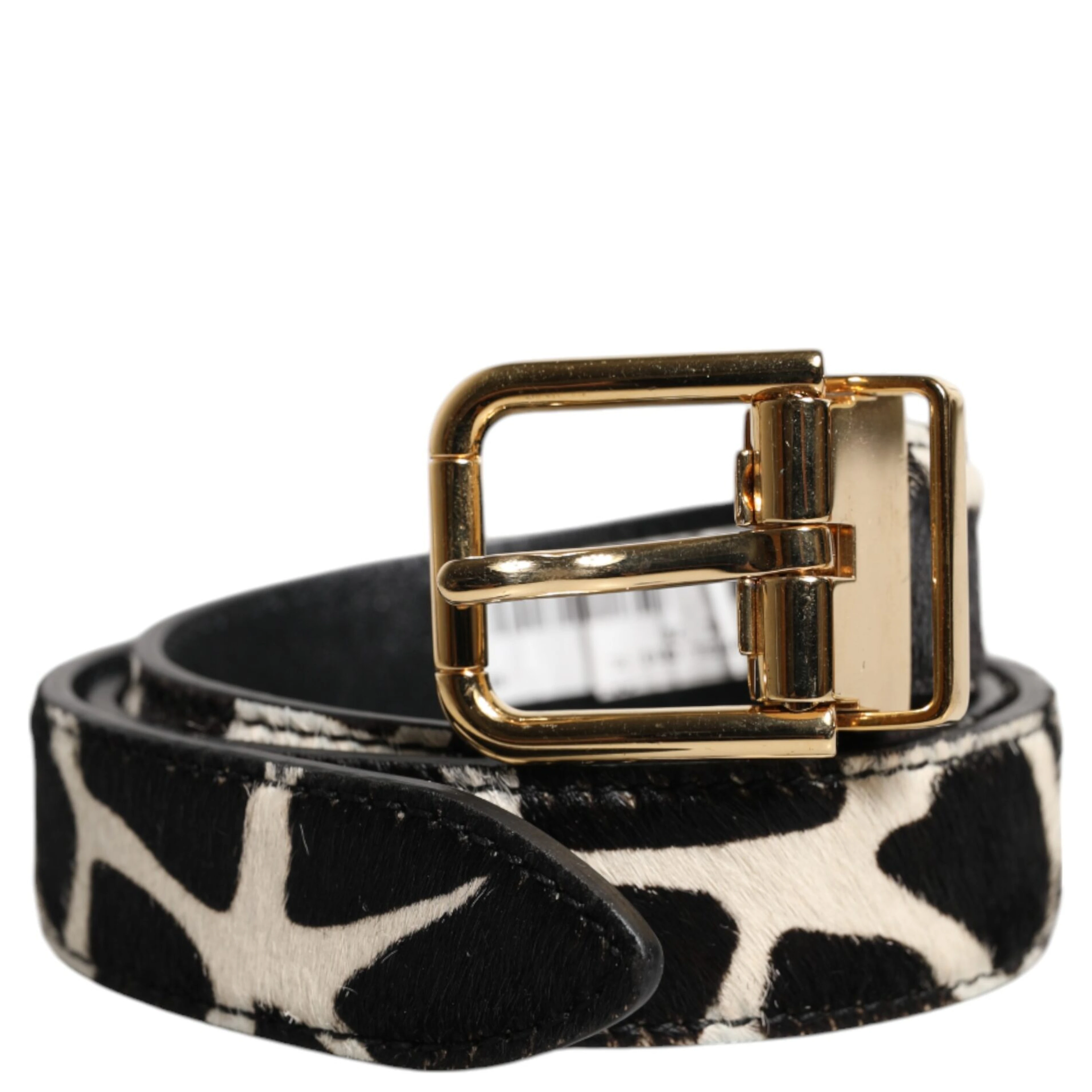 Brown White Pony Leather Metal Buckle Belt