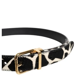 Brown White Pony Leather Metal Buckle Belt