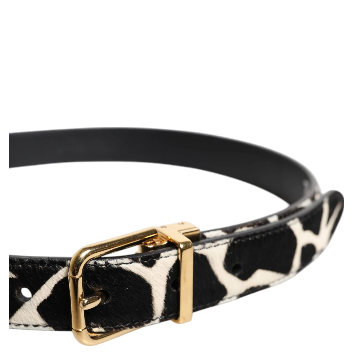 Brown White Pony Leather Metal Buckle Belt