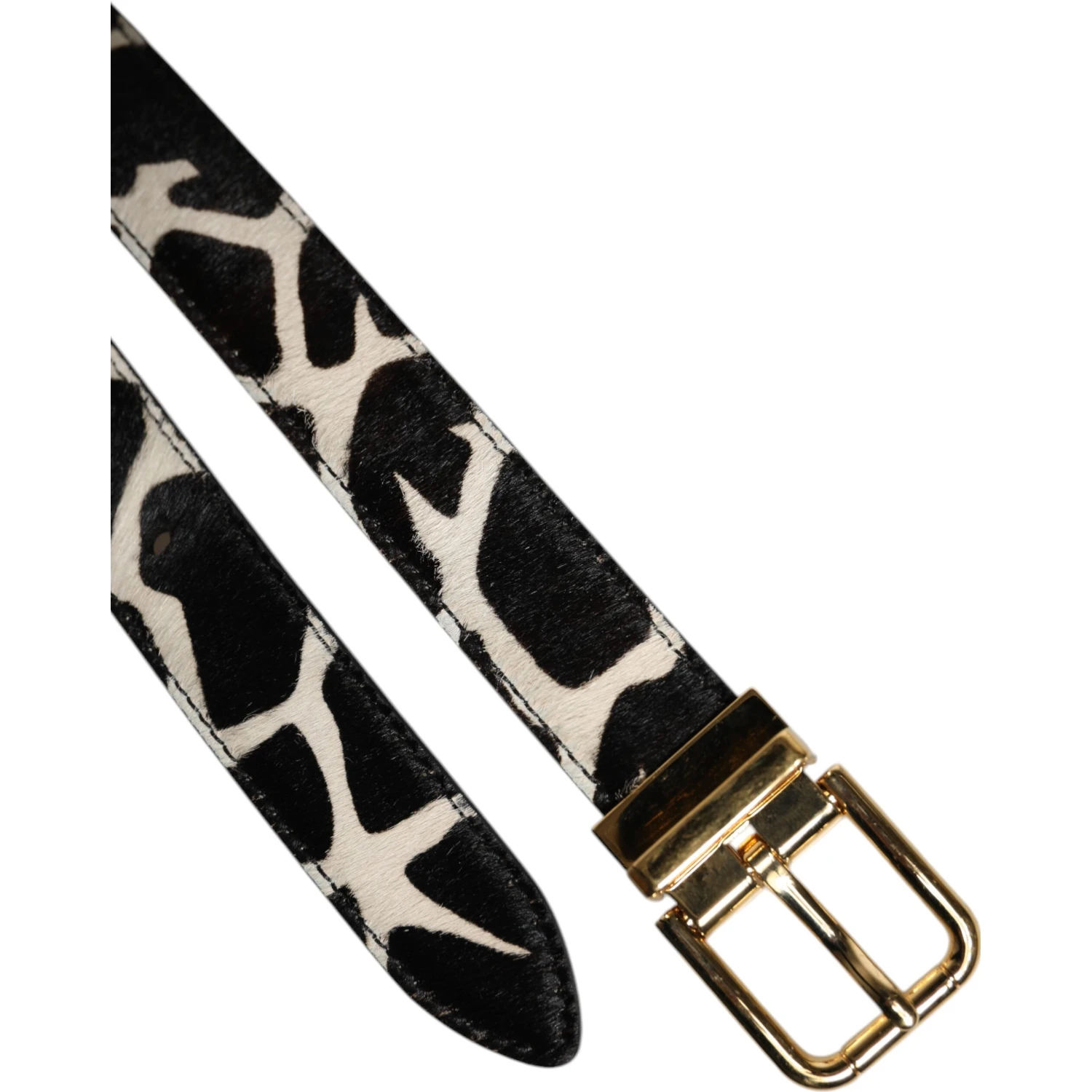 Brown White Pony Leather Metal Buckle Belt