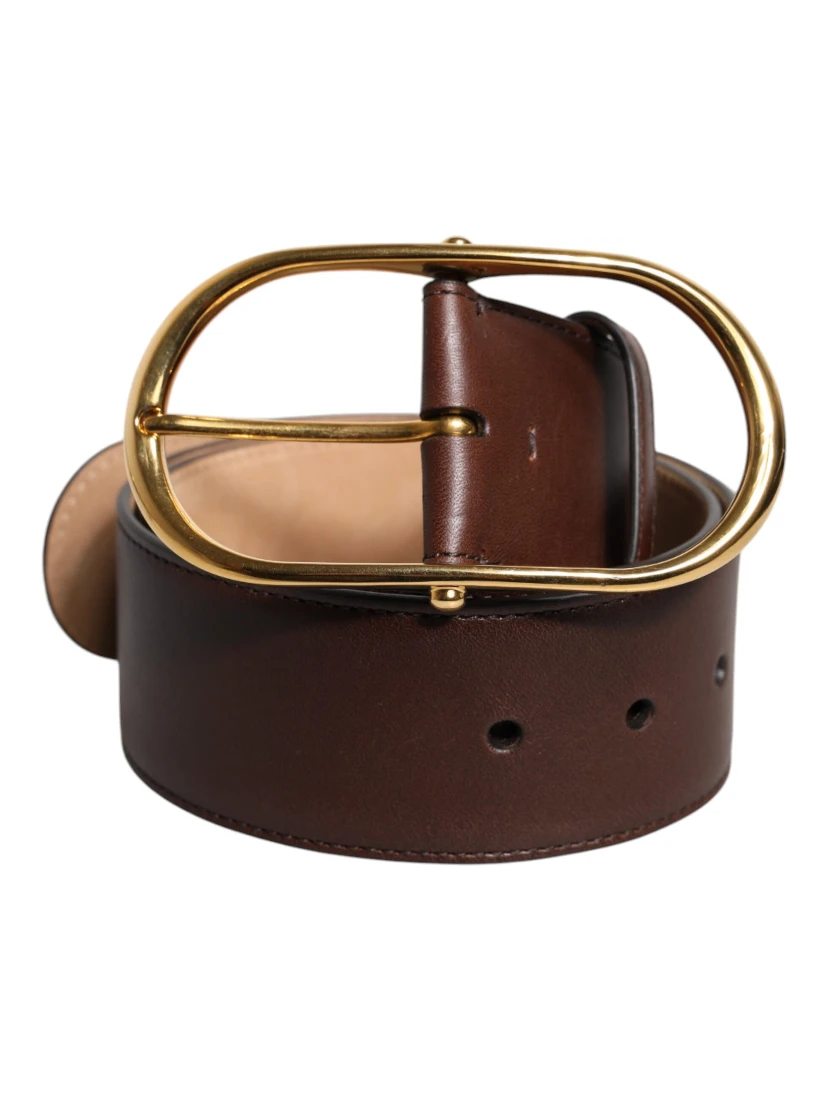 Brown Leather Waist Gold Metal Buckle Belt