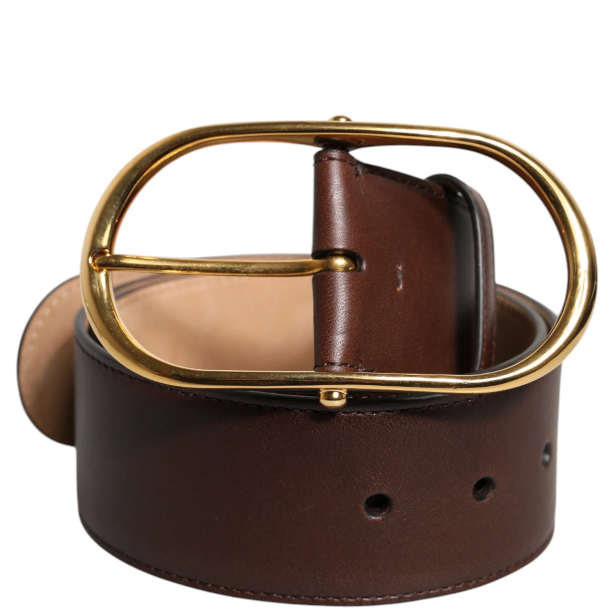 Brown Leather Waist Gold Metal Buckle Belt