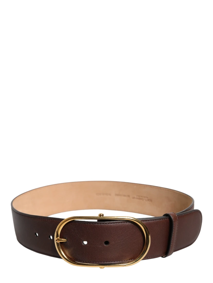 Brown Leather Waist Gold Metal Buckle Belt