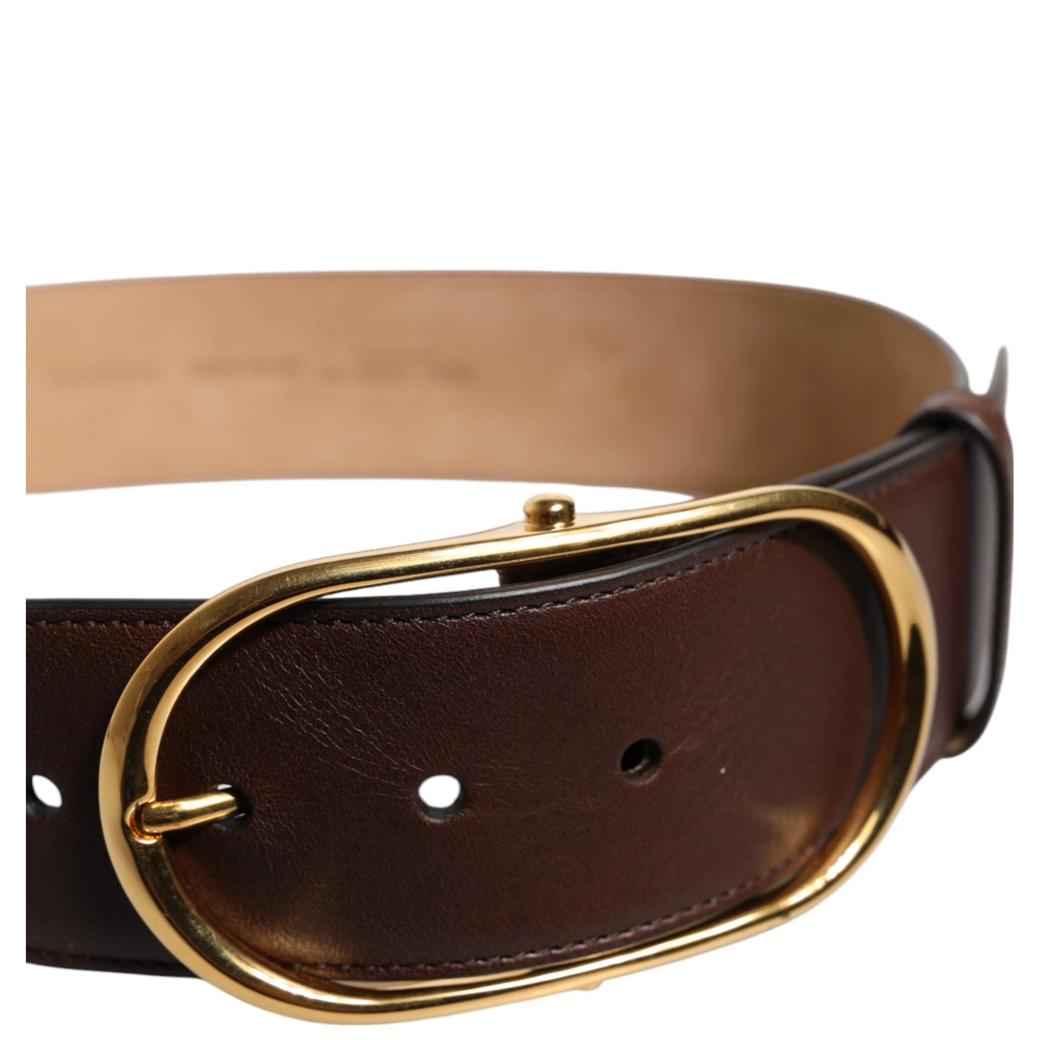 Brown Leather Waist Gold Metal Buckle Belt