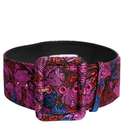 Multicolor Floral Jacquard Lurex Wide Waist Buckle Belt