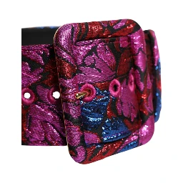 Multicolor Floral Jacquard Lurex Wide Waist Buckle Belt