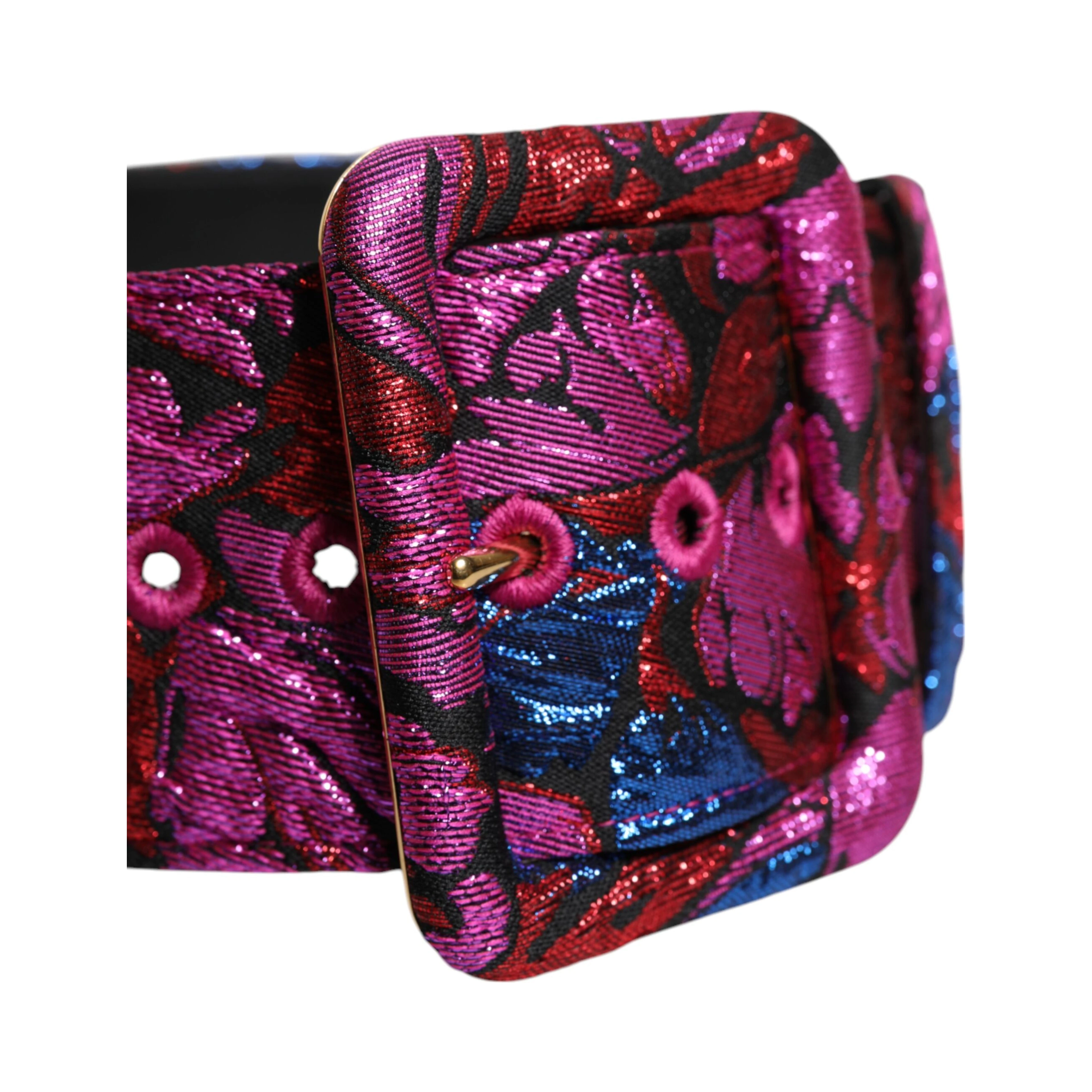 Multicolor Floral Jacquard Lurex Wide Waist Buckle Belt