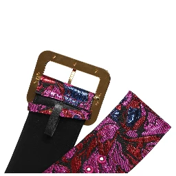 Multicolor Floral Jacquard Lurex Wide Waist Buckle Belt