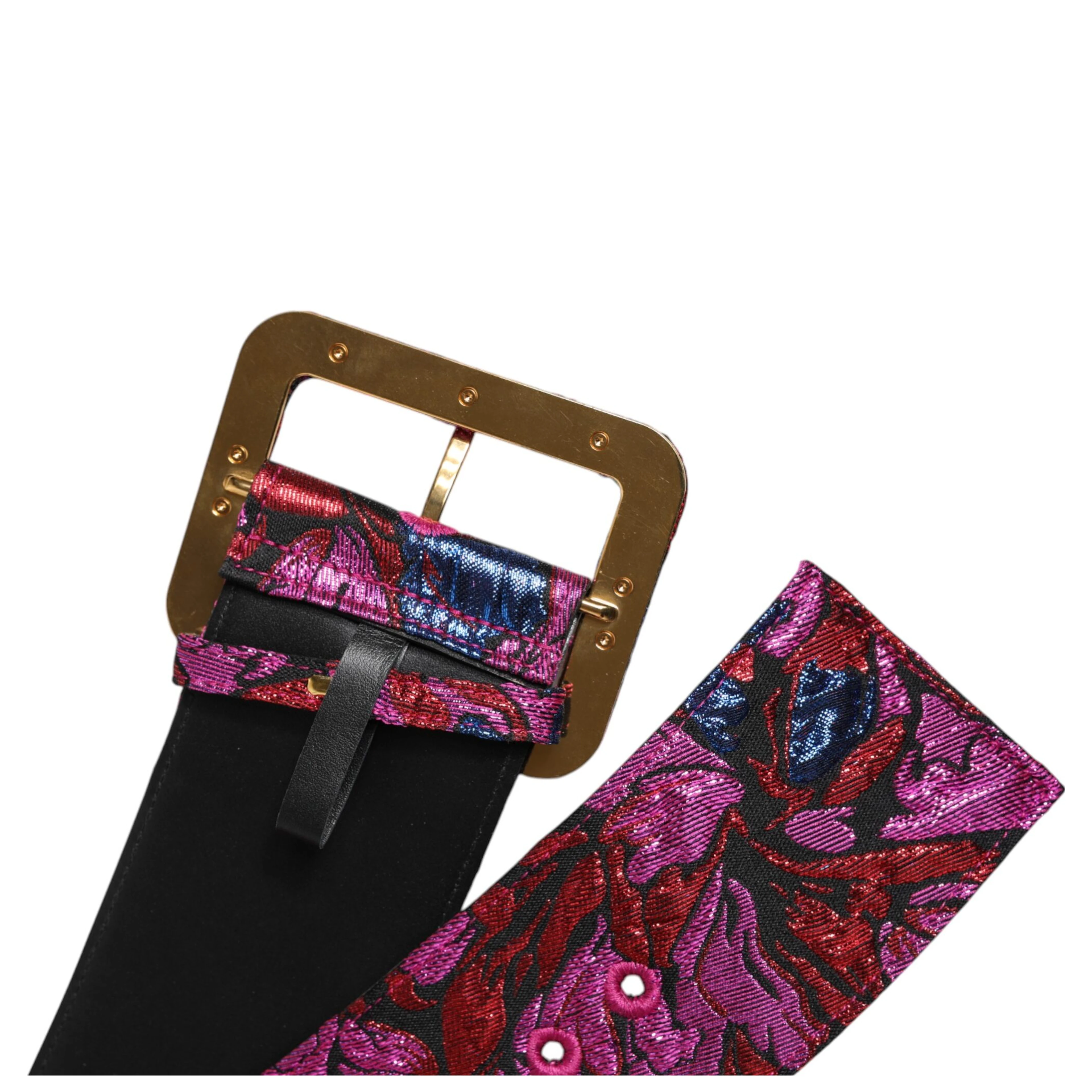 Multicolor Floral Jacquard Lurex Wide Waist Buckle Belt