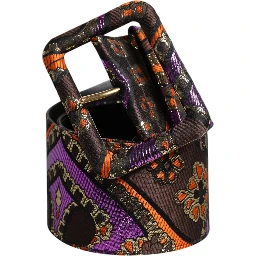 Multicolor Floral Jacquard Lurex Wide Waist Buckle Belt