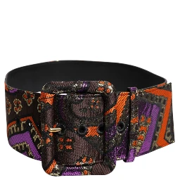 Multicolor Floral Jacquard Lurex Wide Waist Buckle Belt