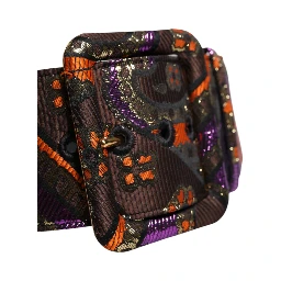 Multicolor Floral Jacquard Lurex Wide Waist Buckle Belt