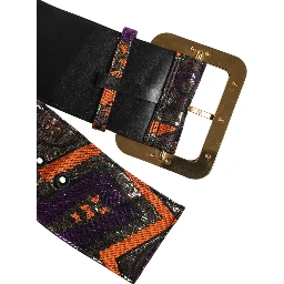 Multicolor Floral Jacquard Lurex Wide Waist Buckle Belt