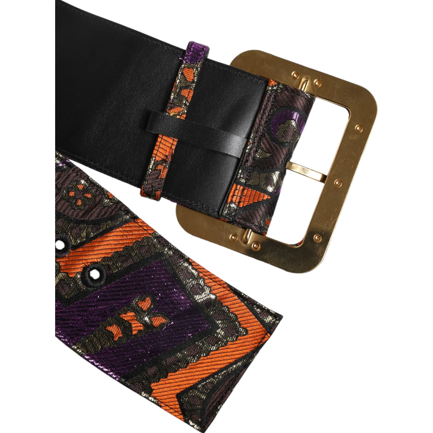 Multicolor Floral Jacquard Lurex Wide Waist Buckle Belt