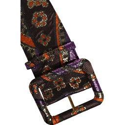 Multicolor Floral Jacquard Lurex Wide Waist Buckle Belt