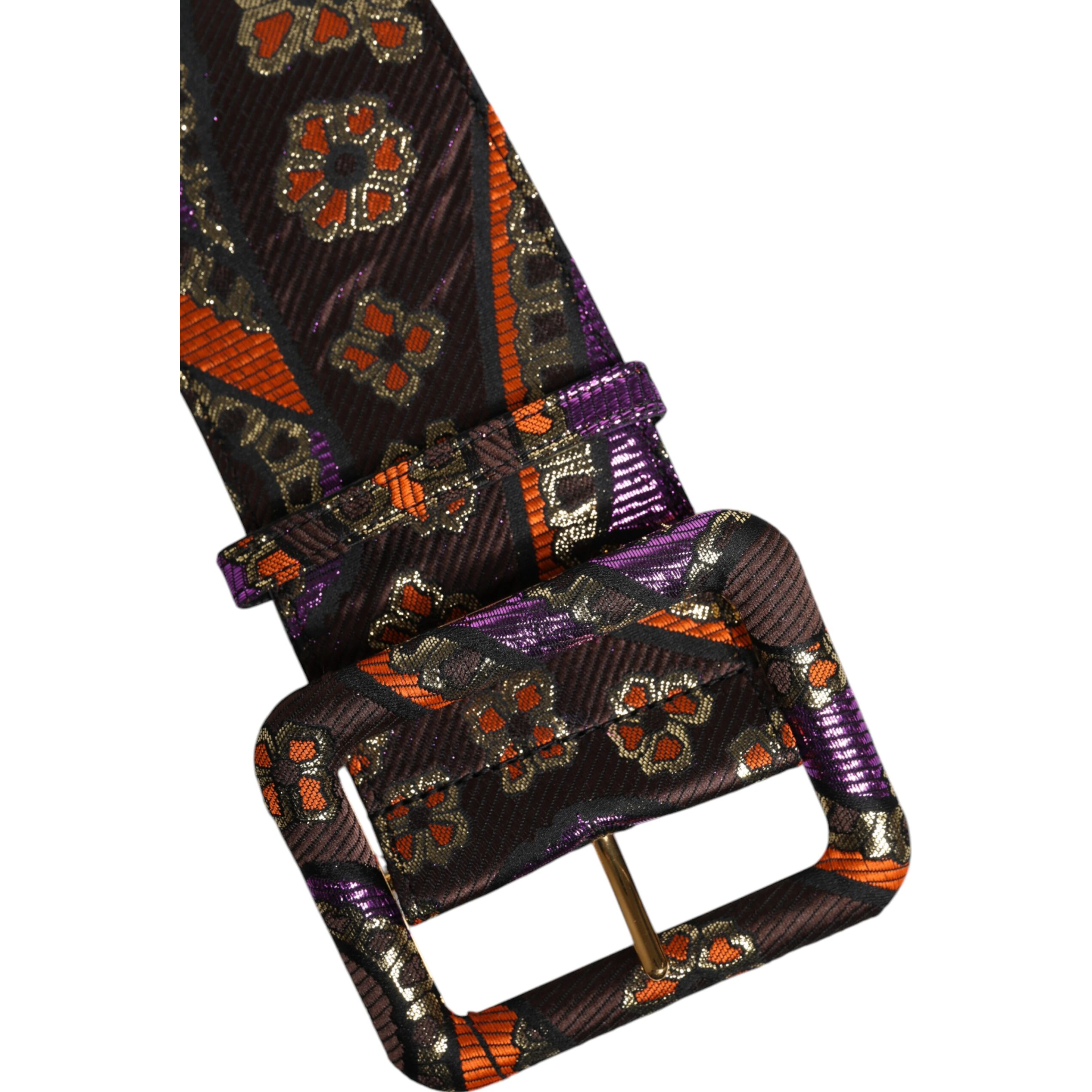 Multicolor Floral Jacquard Lurex Wide Waist Buckle Belt