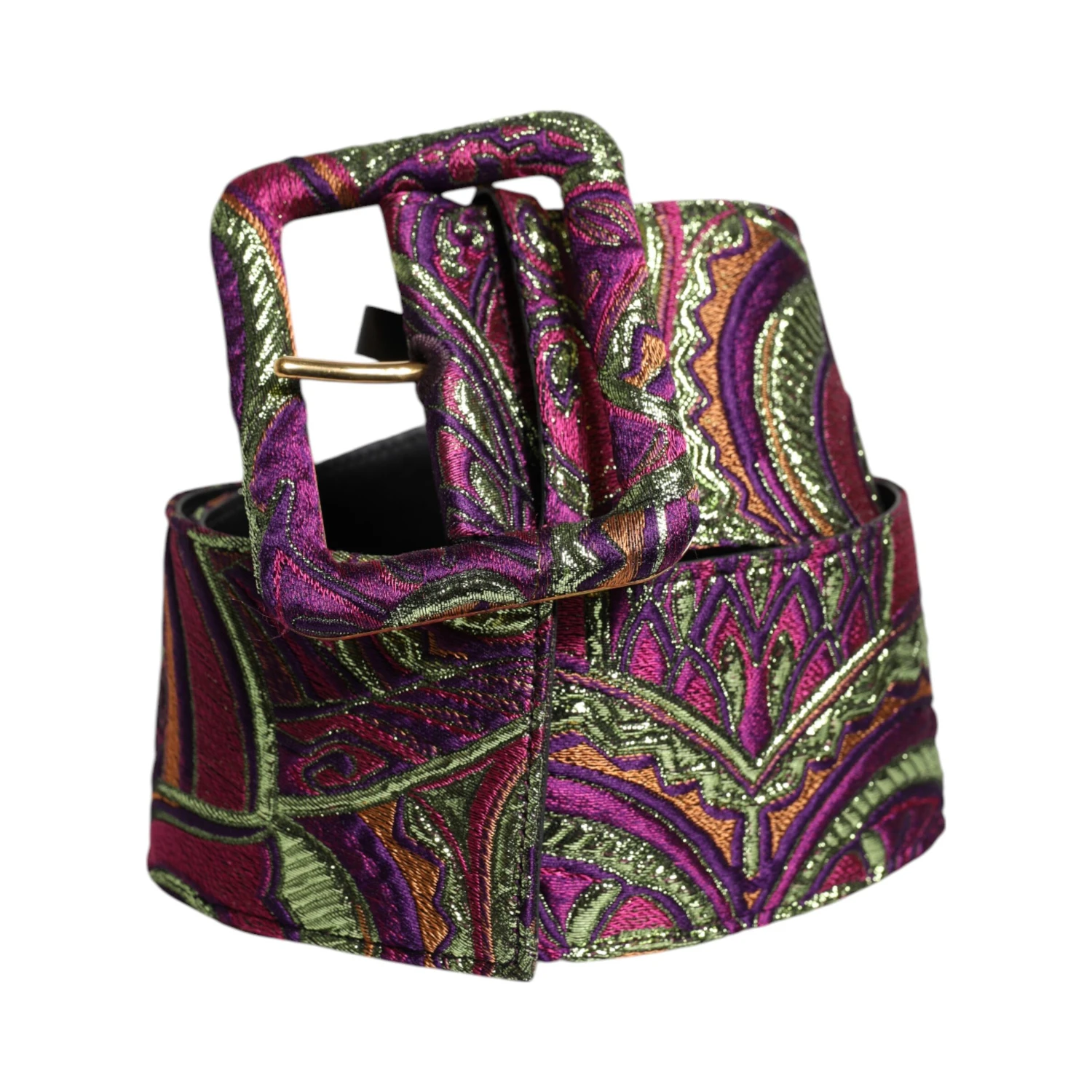 Multicolor Floral Jacquard Wide Waist Belt