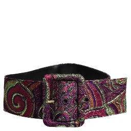 Multicolor Floral Jacquard Wide Waist Belt