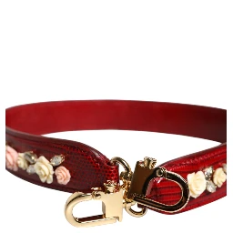 Red Leather Floral Embellish Bag Shoulder Strap