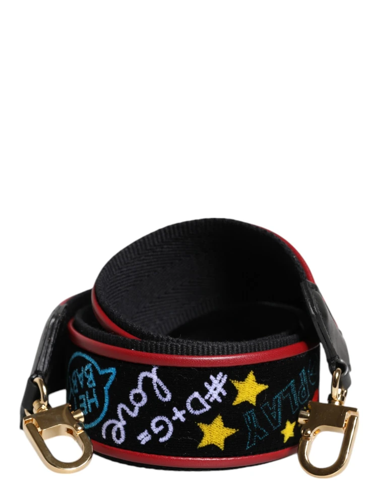 Black Cotton Printed Bag Shoulder Strap