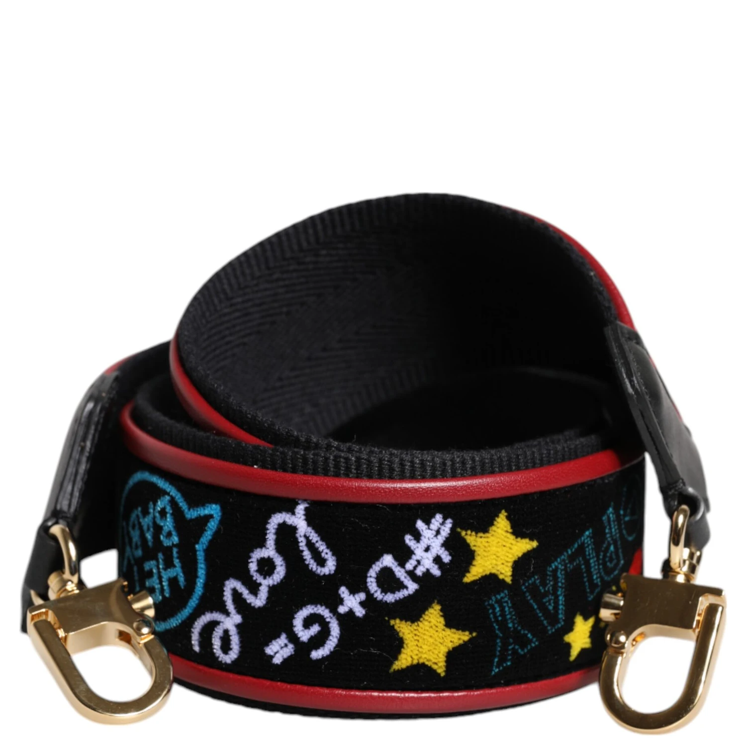 Black Cotton Printed Bag Shoulder Strap