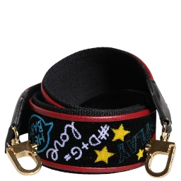 Black Cotton Printed Bag Shoulder Strap