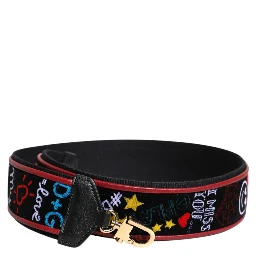 Black Cotton Printed Bag Shoulder Strap
