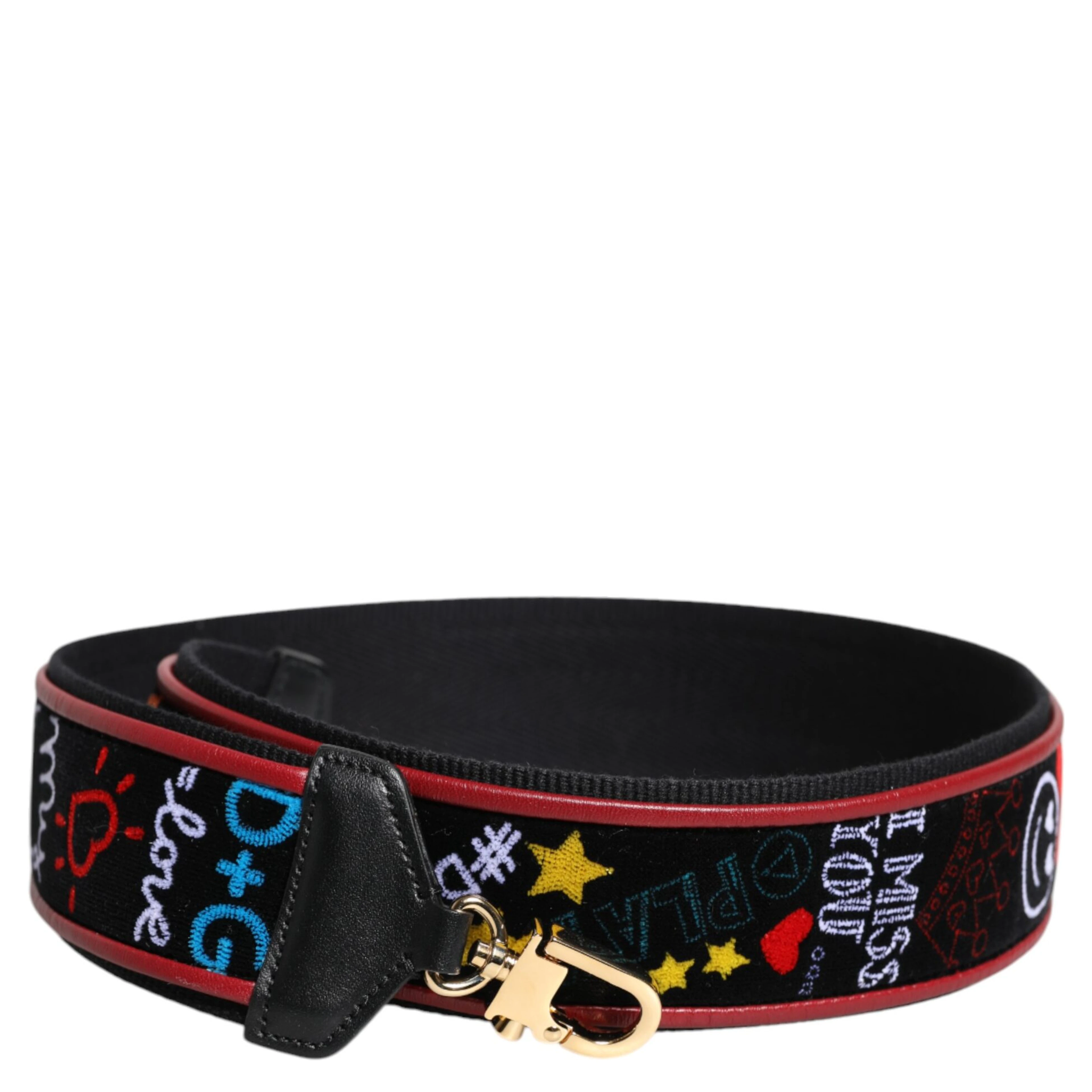 Black Cotton Printed Bag Shoulder Strap