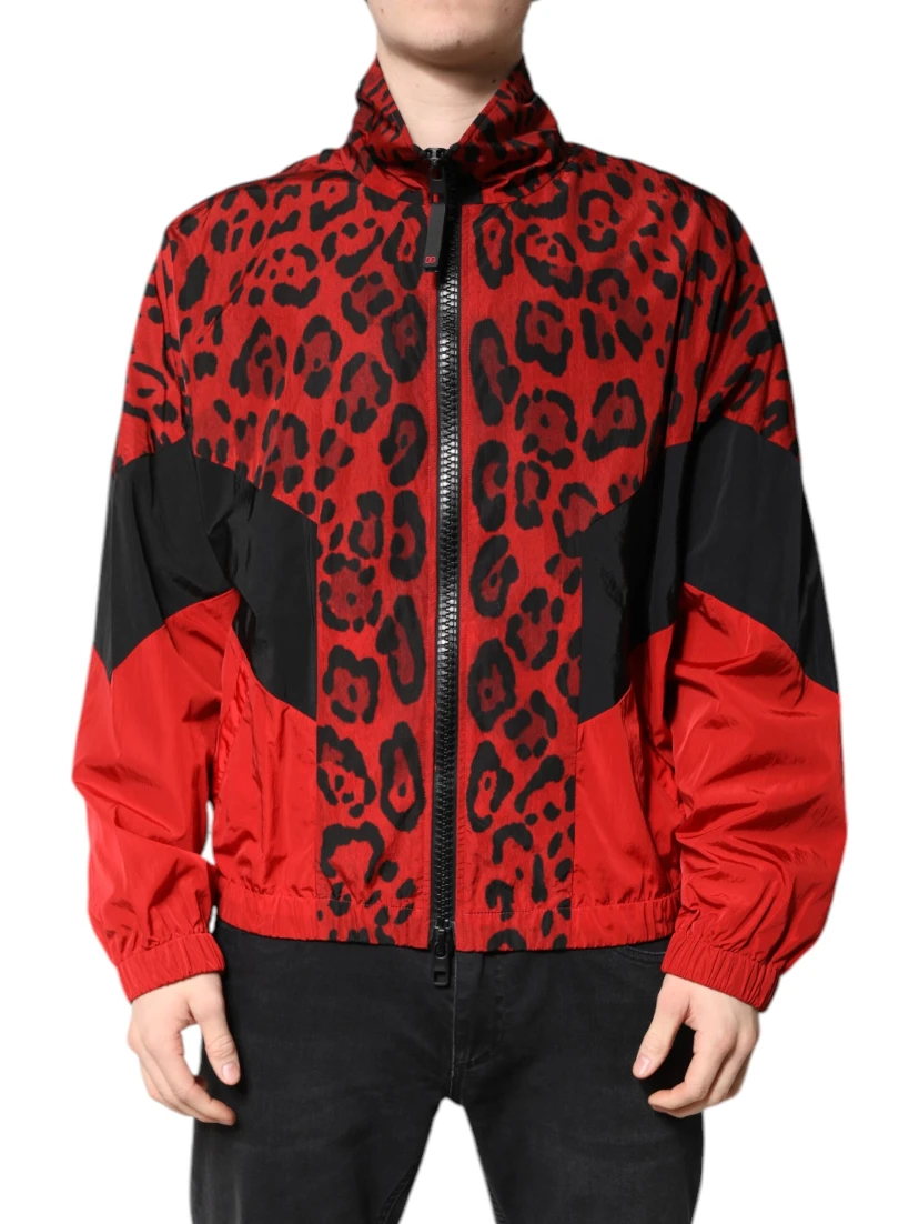 Red Leopard Nylon Bomber Full Zip Jacket
