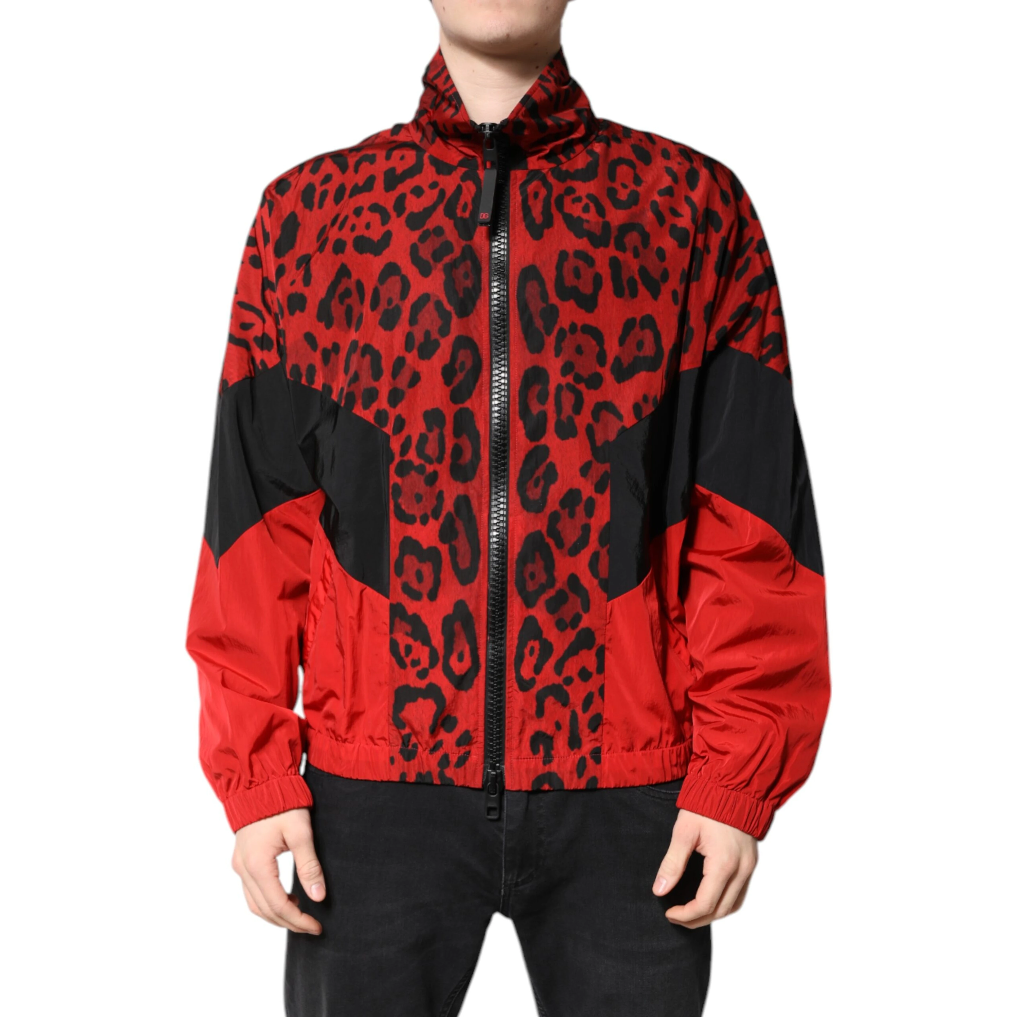 Red Leopard Nylon Bomber Full Zip Jacket