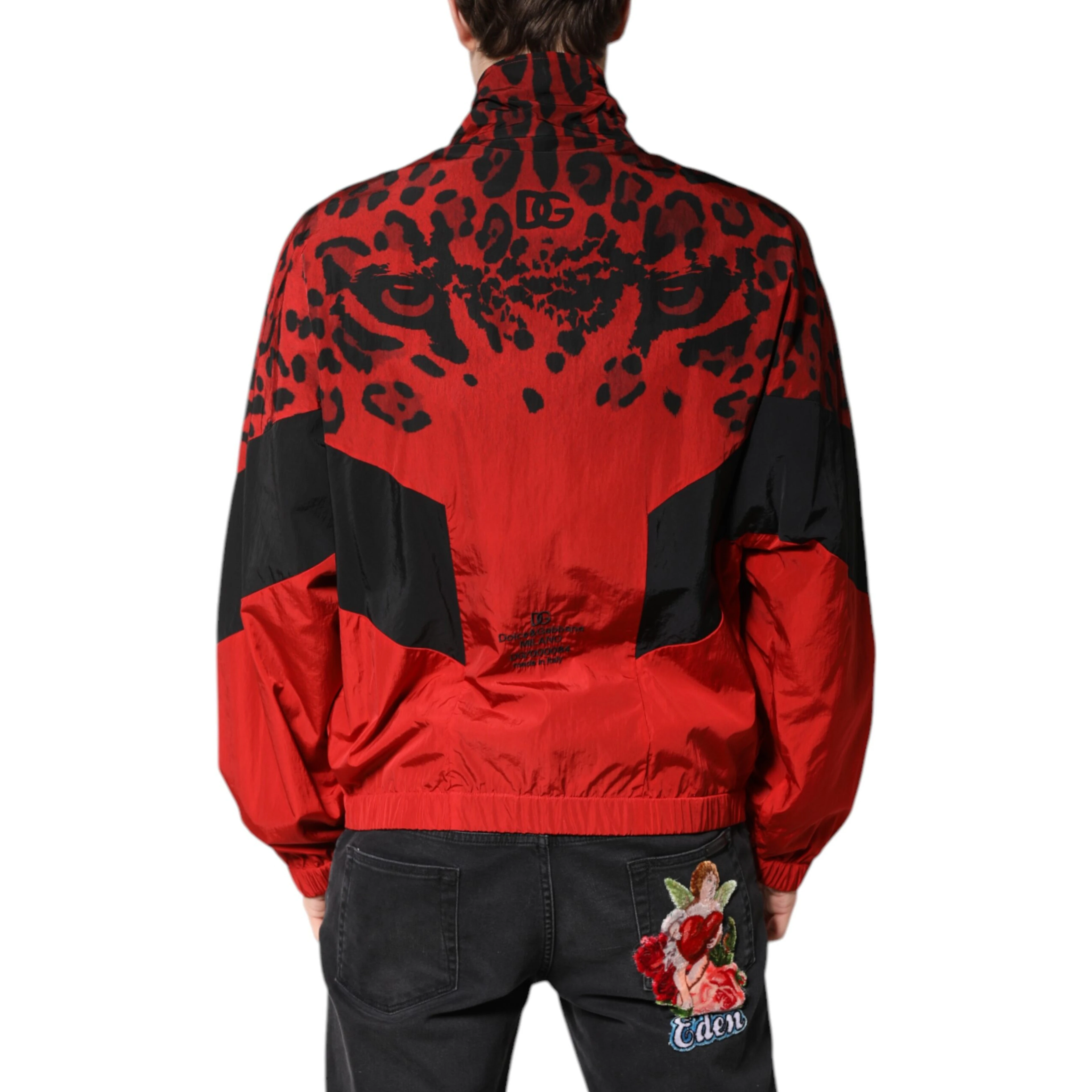 Red Leopard Nylon Bomber Full Zip Jacket