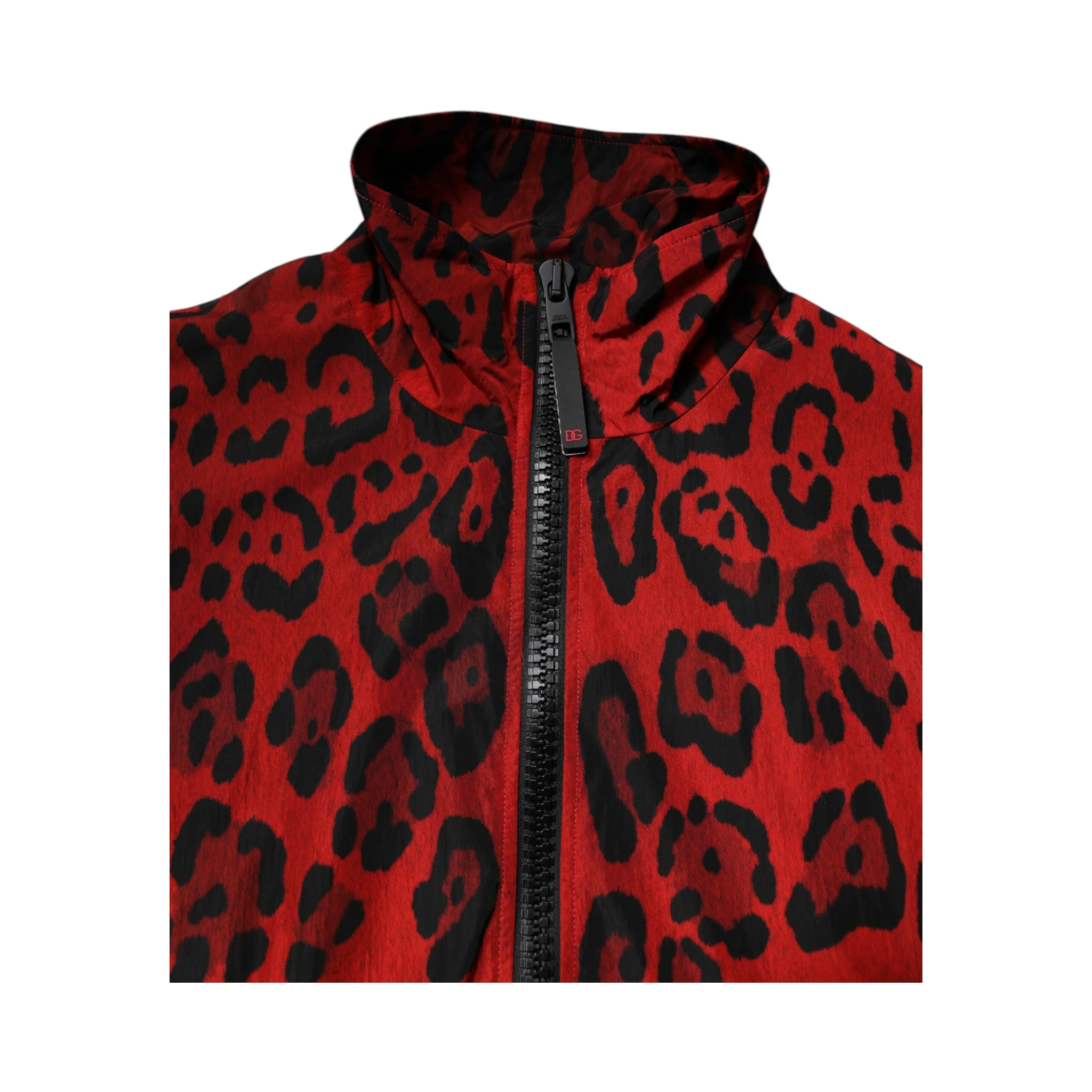 Red Leopard Nylon Bomber Full Zip Jacket
