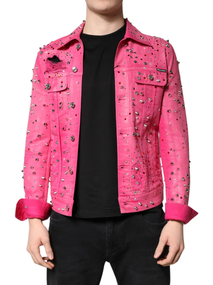Pink Crystal Embellished Cotton Denim Jacket alternative