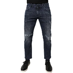Blue Cotton Stretch Skinny Men Denim Jeans