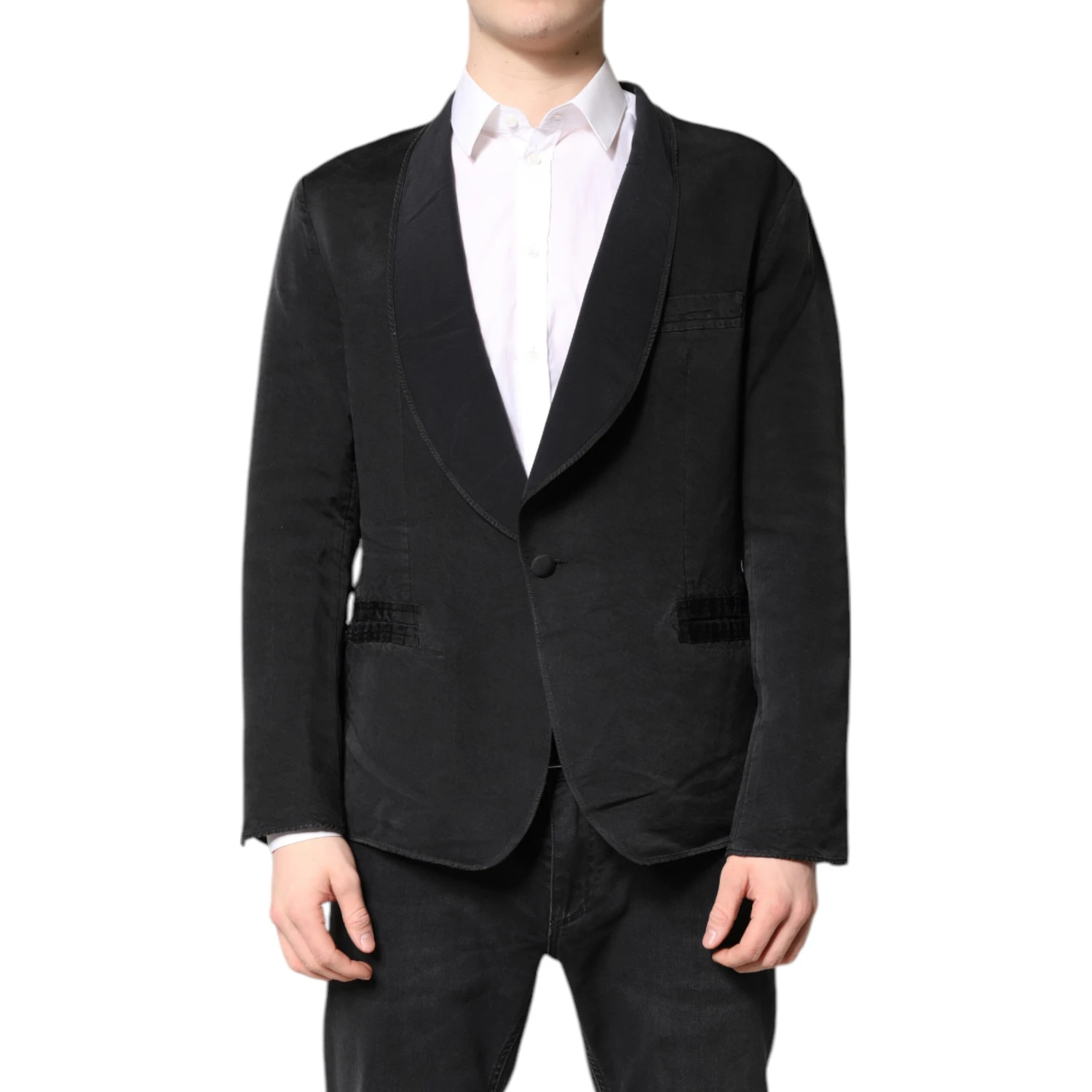 Black Silk Single Breasted Coat Blazer Suit