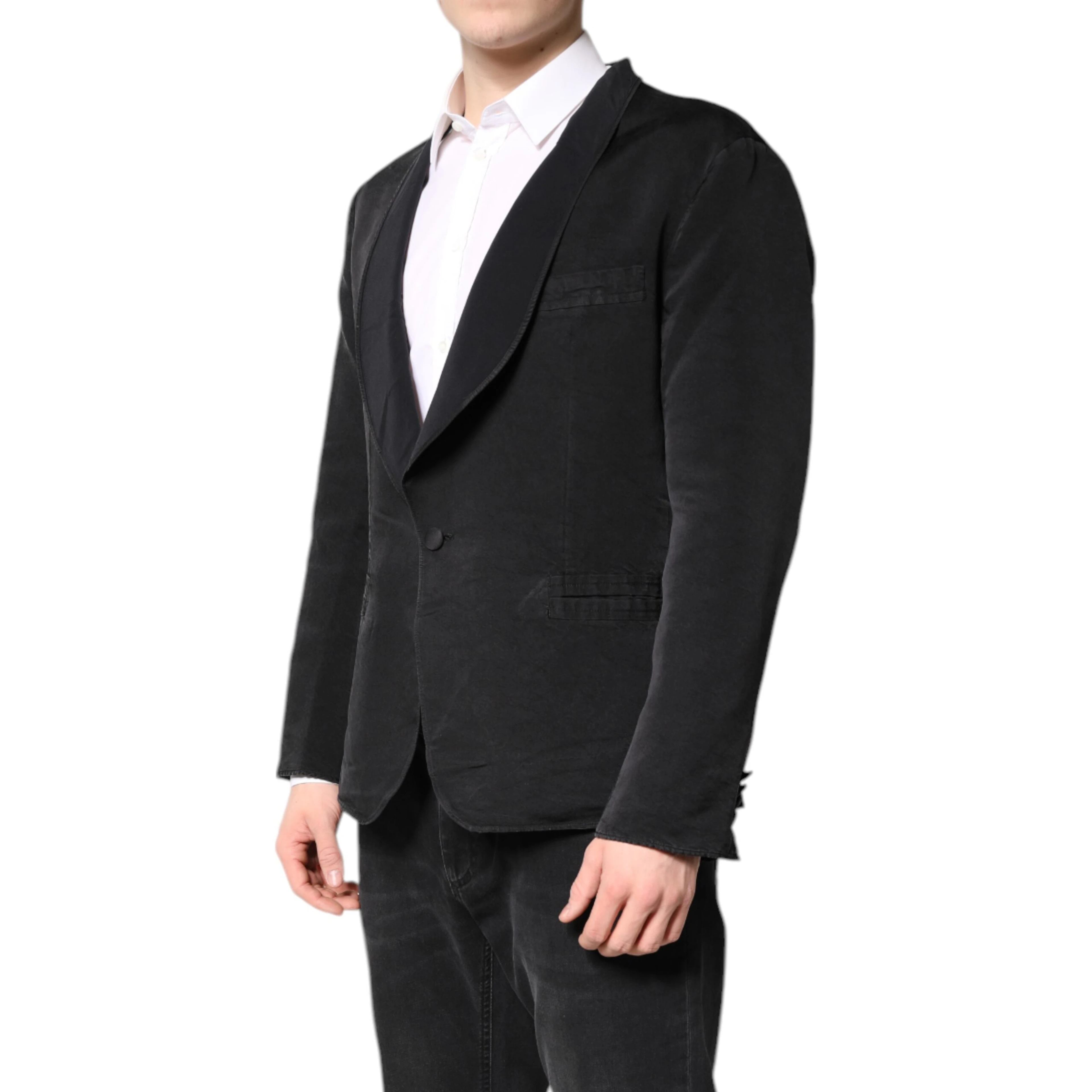 Black Silk Single Breasted Coat Blazer Suit