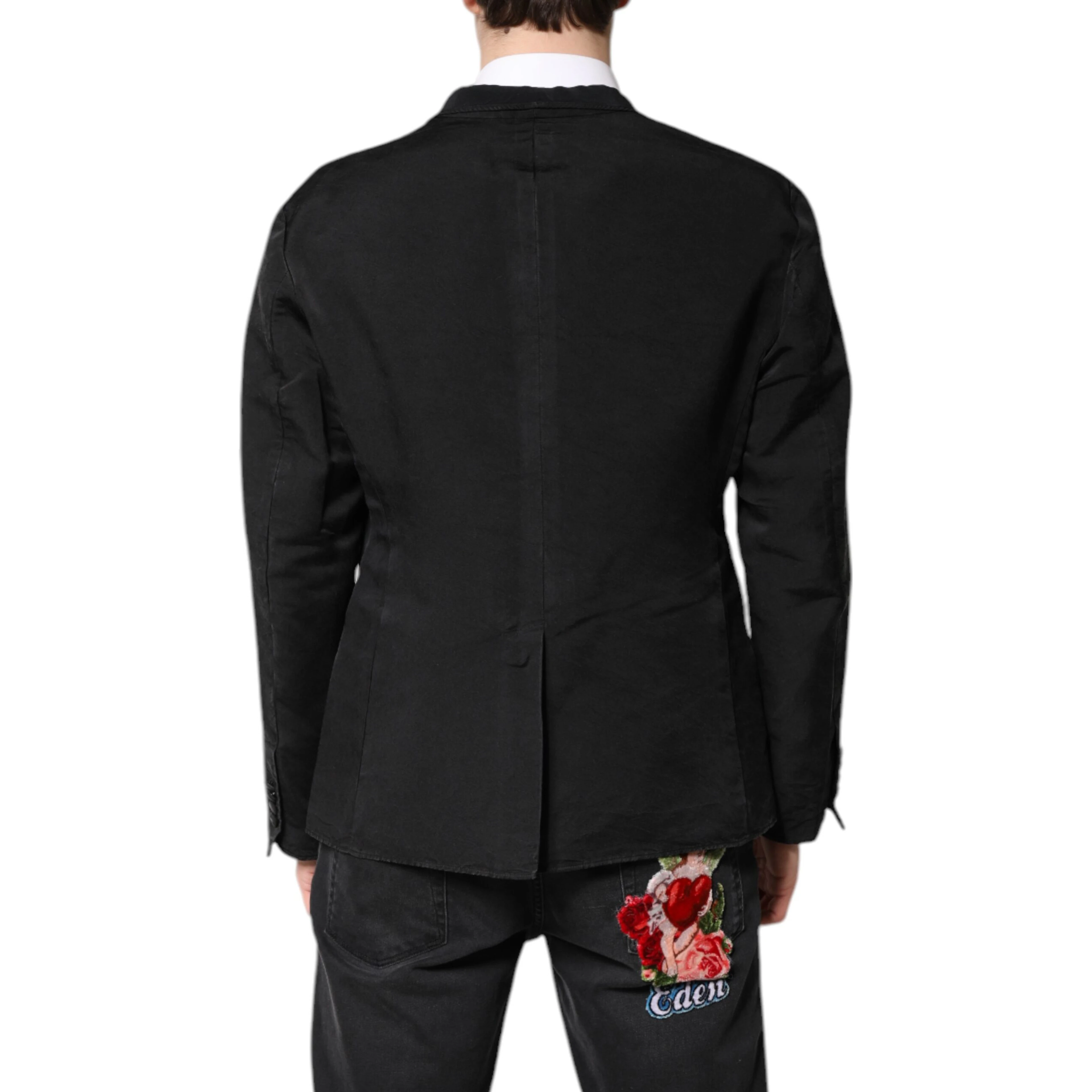 Black Silk Single Breasted Coat Blazer Suit