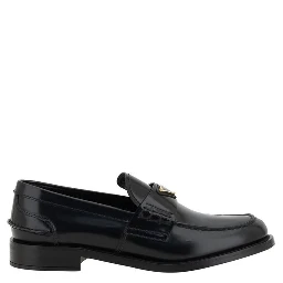 Black Leather Logo Loafers