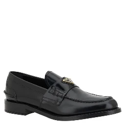 Black Leather Logo Loafers
