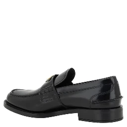 Black Leather Logo Loafers