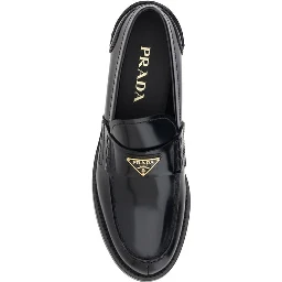 Black Leather Logo Loafers