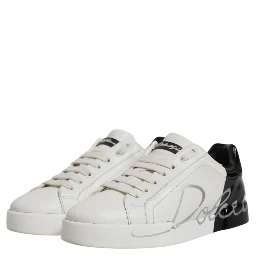 White Black Logo Portofino Men Sneaker Shoes